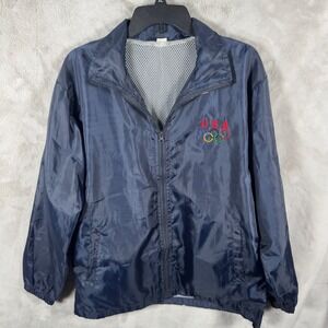 Vintage USA Olympic Track Jacket Navy Blue Full Zip Windbreaker Mens VTG